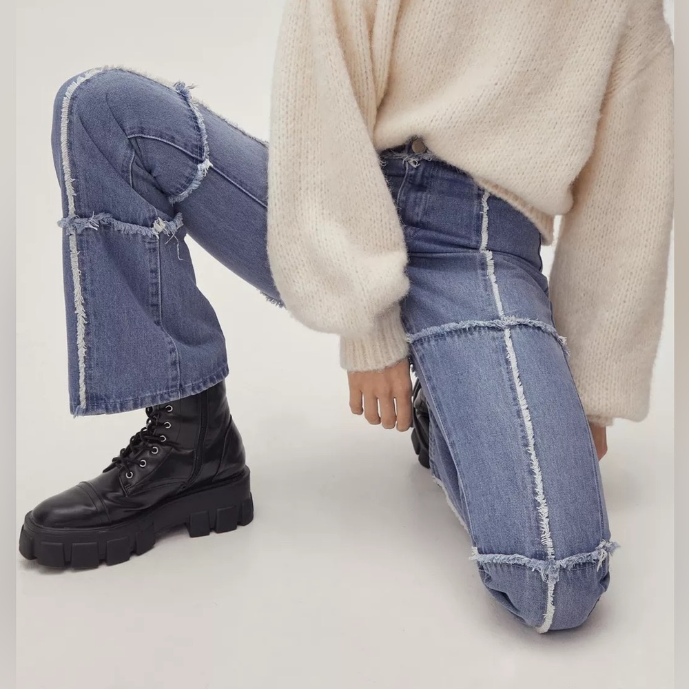 Nasty Gal Grid Seam Detail Flare Jeans